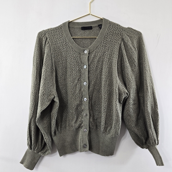 ATM Anthony Thomas Melillo Cotton Cashmere Balloon Blouson Sleeve Cardigan Sz XS - Picture 3 of 13